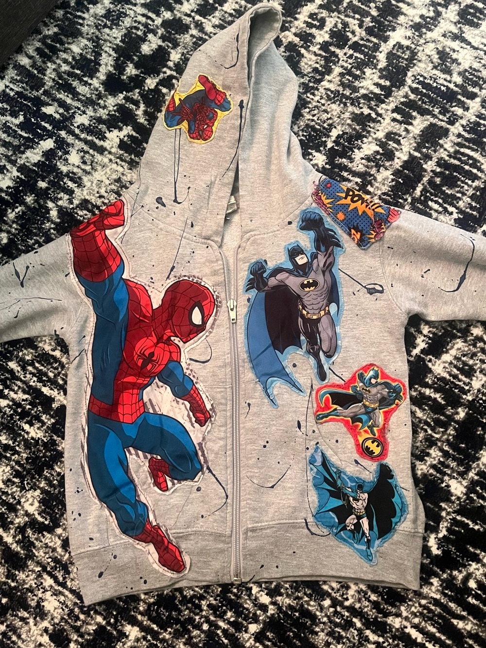 Rabbit Skins Grey Kids Hoodie with Spider-Man and Batman Graphics